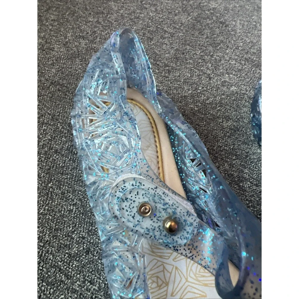 GUGUYeah Jelly Shoes Kids Size 31 Blue Glitter Rose Cutout Mary Jane Flats